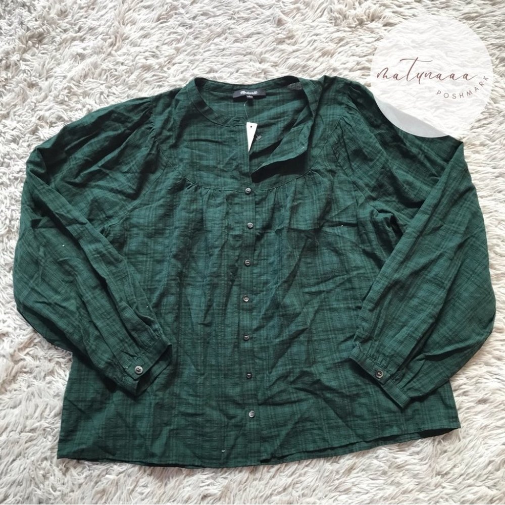 Madewell Green Plaid Button Front Long Sleeve Blouse